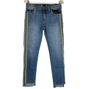 KUT from the Kloth Jeans Women's Sz 0 Reese Ankle Blue Straight Leg Frayed Hem